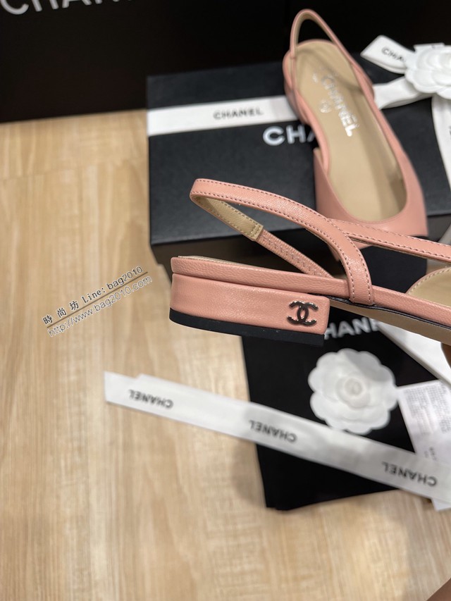 Chanel專櫃經典款女士涼鞋 香奈兒時尚sling back涼鞋平跟鞋6.5cm中跟鞋 dx2561
